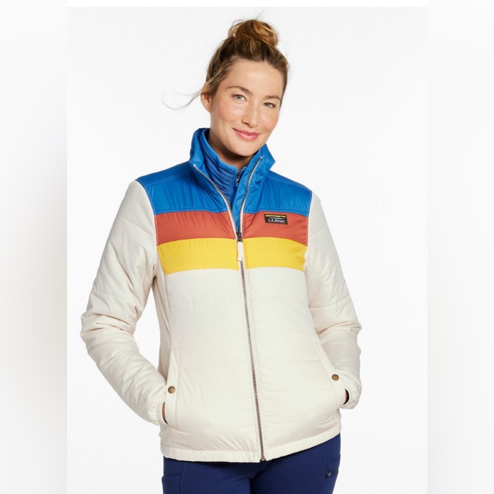 L.L. Bean Womens Mountain Classic Puffer Jacket, Colorblock ~ XS Petite
